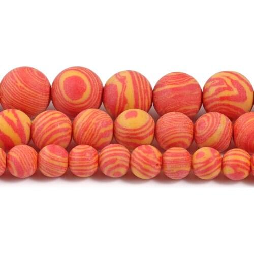 Natural Matte Stone Orange Yellow Malachite Round Loose Stone Bead for DIY Necklace Bracelet Jewelry Making Size 6 8 10 mm beads