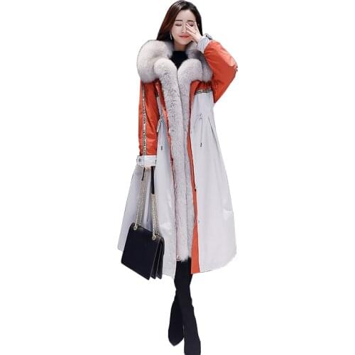 New Fashion Women Faux Fur Parkas Coats Fur Collar Plus Size Long Cotton Jacket Ladies Plus Velvet Warm Winter Parka Female Coat