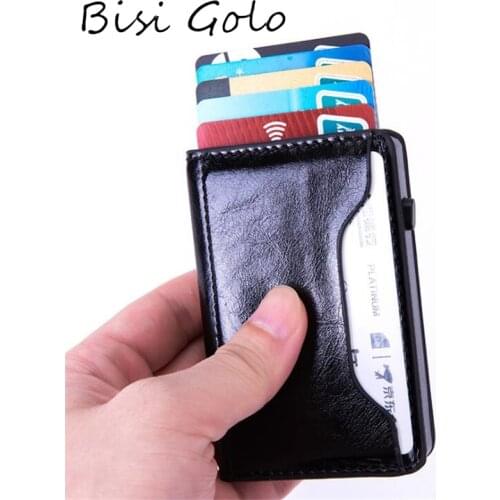 BISI GORO 2020 New Case Business Card Holder RFID Aluminum Wallet Card Fashion PU Credit Holder porte carte Security Card Case