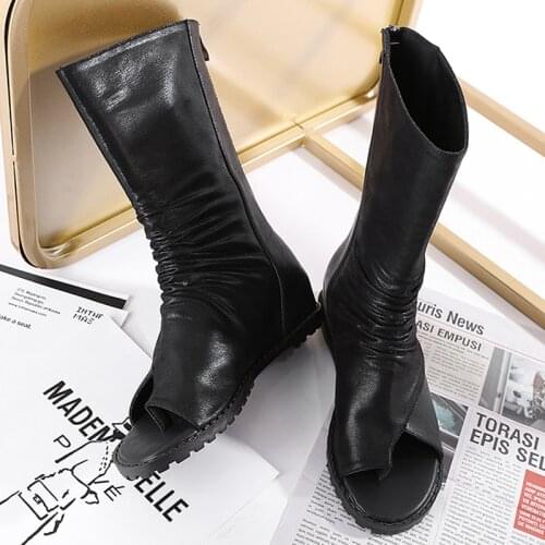 New Women Boots Fashion Peep Toe Ladies Sandals Shoes Autumn Causal Soft Sole Black Females High Heel Booties Woman Shoes