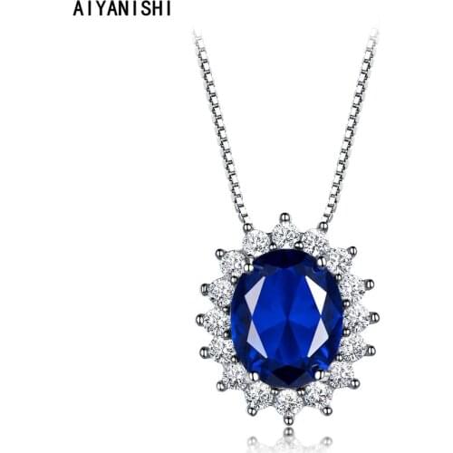 AIYANISHI 3CT Halo Oval Sapphire Pendant Necklace 925 Sterling Silver Necklace Valentine Fashion Gift Necklace Party Jewelry