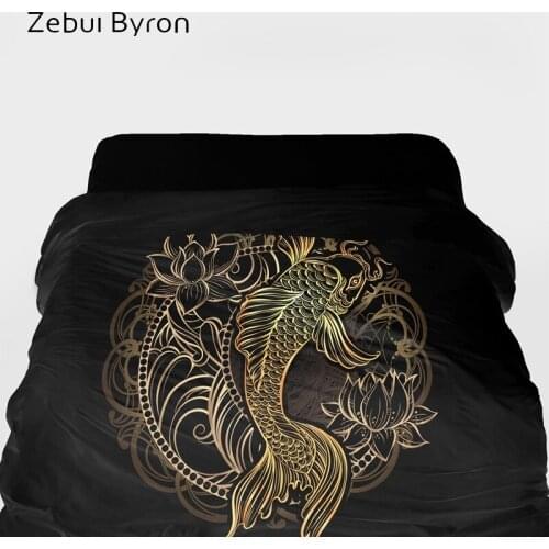 3D Duvet Cover King/queen/custom size,Blanket/comforter Cover 220/240,Quilt cover for 90/150/single bed,Bedding Black gold carp