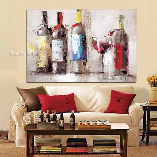 Handmade Romantic Red Wine Goblet Dancing Oil Painting on Canvas Modern Cuadros Kitchen Decor Wall art picture for living room