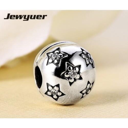 Silver stars clip clasp charms for jewelry making fit 925 sterling silver jewelry beads bracelets DIY Fine Jewelry Jewyuer KT008
