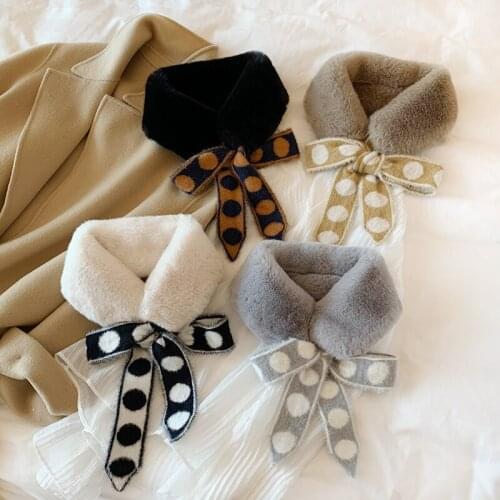 New Autumn Winter Dots Fashion Crochet Warmer Scarf Foulard Femme Faux Fur Collar Neck Warmer Scarves for Women Gifts Fashion