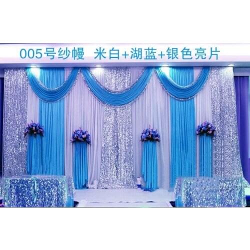 Special Offer 10ftx10ft sequin wedding backdrop curtain with swag backdrop/ wedding decoration romantic Ice silk stage curtains
