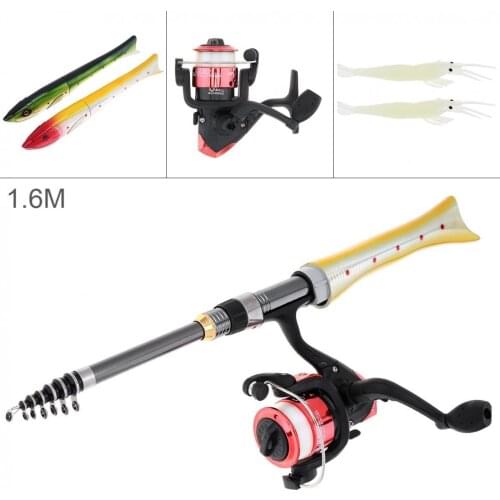 1.6m Telescopic Carbon Fishing Rod Reel Line Soft Lure Luminous Shrimp Combo Mini Fish Shaped Pocket Pen Sea Ice Fishing Pole