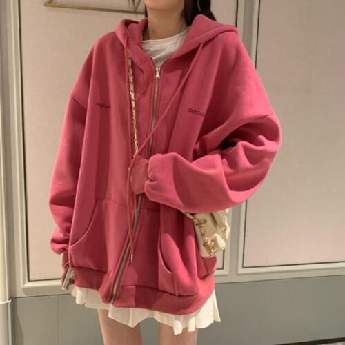 Plus size Hoodies Women Harajuku streetwear kawaii oversized zip up sweatshirt clothing korean style long sleeve pink tops teens