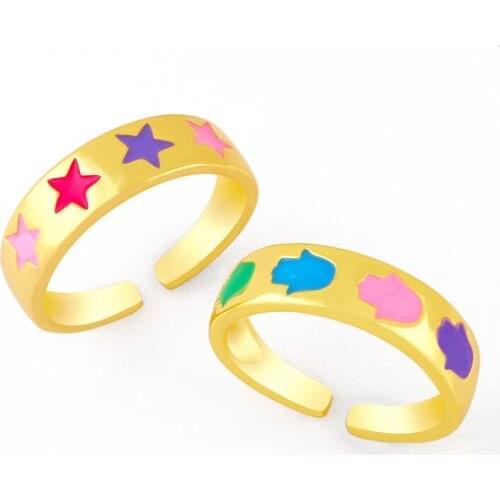 2021 New Star & Palm Colourful Enamel Finger Rings Unique Design Simple Cute Stackable Ring For Women Girls Jewelry Gifts