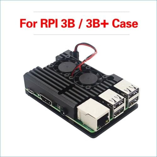 S ROBOR Raspberry Pi 3 Model B+ Aluminum Case with Dual Cooling Fan Metal Shell Black Enclosure for Raspberry Pi 3B RPI133