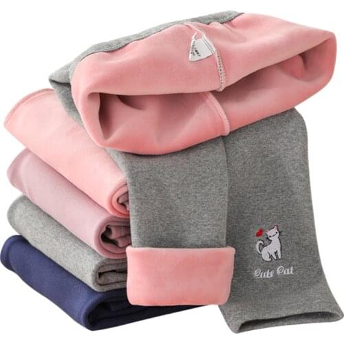 Girls Winter Leggings Plus Velvet Thick Warm Children Pants Cotton Elastic Waist Kids Trousers for 75-135cm