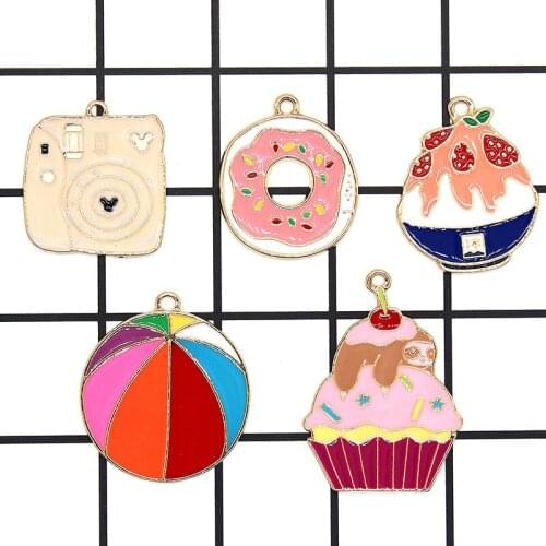 10pcs/lot Donut Cake Camera Ball Shaved ice Enamel Charms Fashion Jewelry Earring Bracelets DIY Making findings XL889