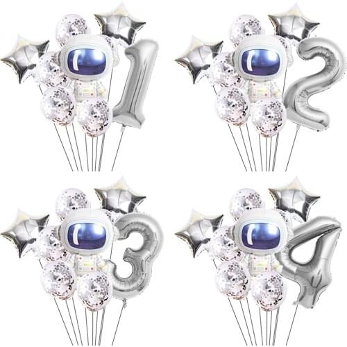 9pc 32 Inch Digital Aluminum Foil Astronaut Star Balloon Confetti Latex Balloon Set Birthday Party Decorations Kids Baby Shower