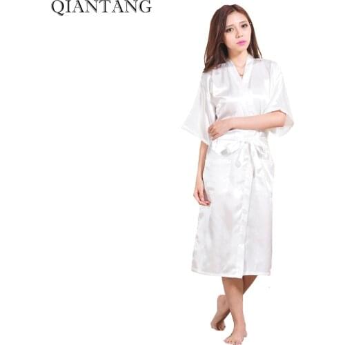 White Wedding Bride Bridesmaid Bath Robe Female Faux Silk Bathrobe Women Sleepwear Kimono Night Gown Nightgown Plus Size S-XXXL