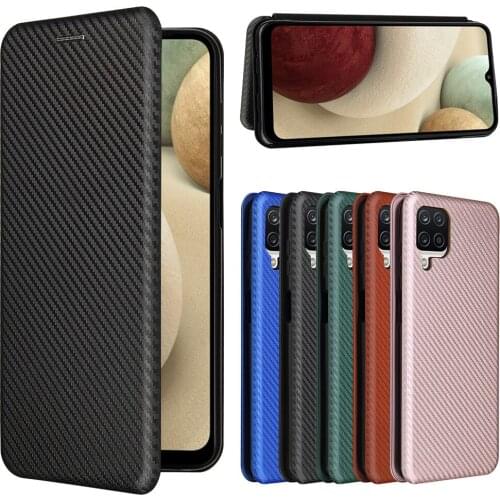 Carbon Fiber For Samsung Galaxy M32 A12 M12 F22 A42 M42 M62 F62 Case Magnetic Book Stand Card Protective Wallet Leather Cover