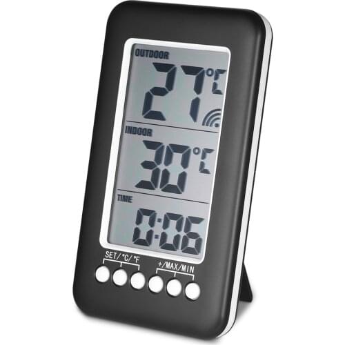 LCD Digital Temperature Cock LCD ℃/℉ Digital Wireless Indoor/Outdoor Thermometer Clock Temperature Meter With Transmitter