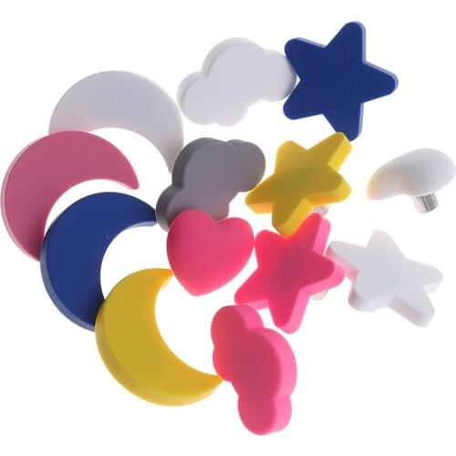 Children Rubber Door Handles Cute Pink Heart Star Moon Cloud Kitchen Cabinet Knobs And Handles Furniture Handle Drawer Pulls