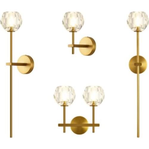 Long Arm Clear Glass Gold E14 LED Wall Lamp Living Room Bedside Wall Light Hotel Bathroom Wall Sconce Surface Mount 110/220V