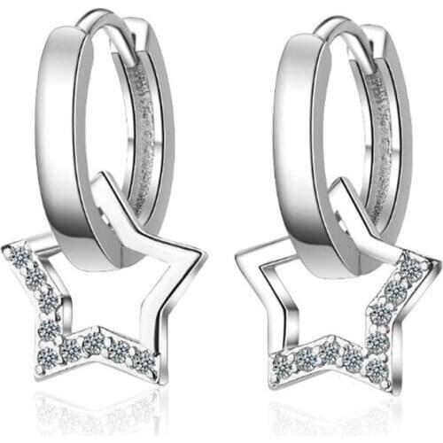 Elegant Female Silver Color Clip Earrings Temperament Girl Star Shape Crystal Earrings Fashion Party Jewelry