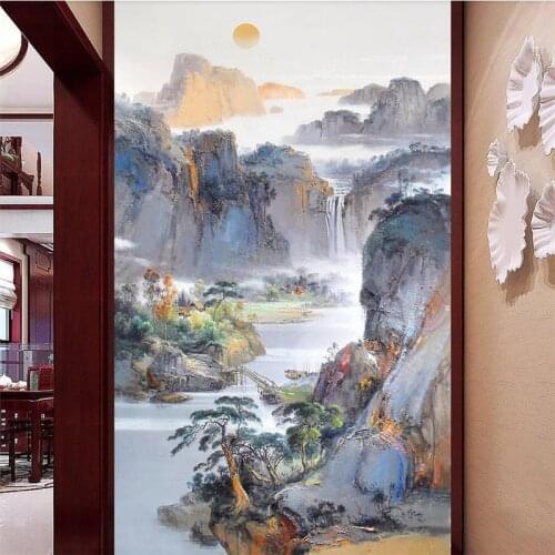 Wellyu Chinese landscape scenery oil painting Chinese style embossed Chinese painting custom large mural wallpaper mural