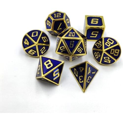 Classic Royal Blue Metal Digital Dice 7pcs/Set polyhedral dice dnd dice set dados rpg dobbelstenen dados rol d6 d8 d10 d12 d20
