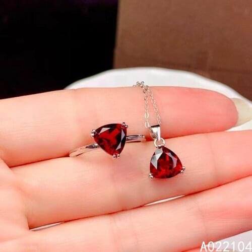 KJJEAXCMY fine jewelry 925 sterling silver inlaid Natural garnet women elegant fashion OL style gem pendant ring set support det