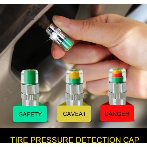 4PCS/Set Valve Stem Caps for Car/Anti-Theft Tire Pressure Monitor Sensor Indicator with Solid Brass Hardware 3 Color Eye Alert