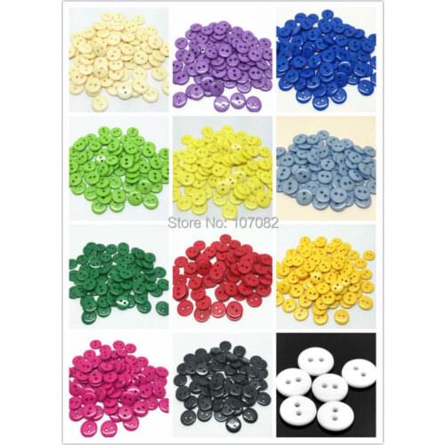 200pcs Round Resin Buttons 11mm 1.1cm 2 Holes Sewing Shirt Button Embellishments Scrapbooking ,12 Colors