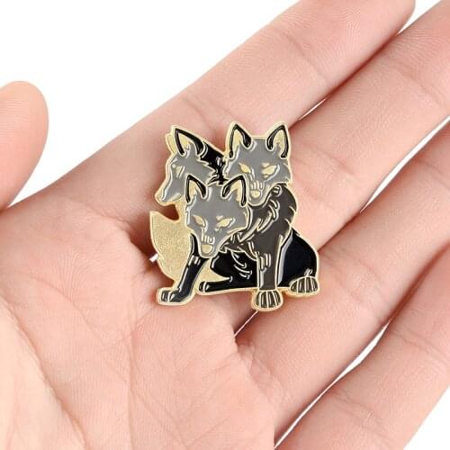 Cool Punk Fluffy Enamel Pins Cartoon 3-Headed Dogs Brooches Bag Clothes Button Badge Philosophers Stone Jewelry Gift for Friend