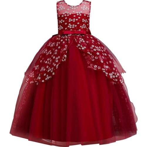 Flower Lace Kids Dresses for Girls Elegant Party Children Vintage Evening Clothing Princess vestidos de verano 8 10 12 Years
