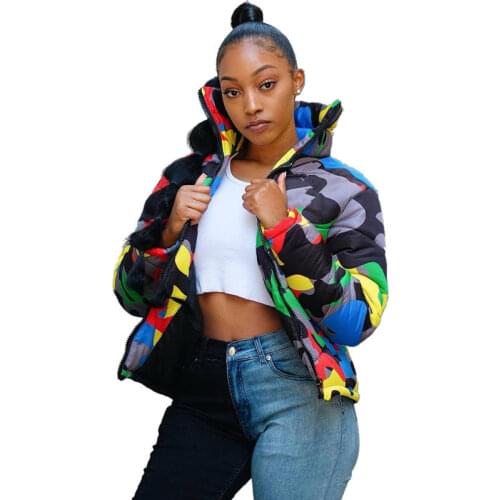 Winter Hot Sales Grey Goose Down Long Sleeve Women Down Jacket Lapel Color Camouflage Casual Down Jacket