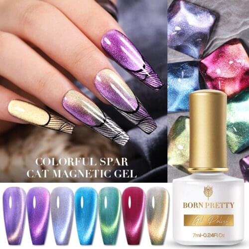 BORN PRETTY Colorful Spar Cat Magnetic Gel Nail Polish 7ml Semi-transparent Purple Soak Off UV LED Nails GelNeed Magnetic Stick