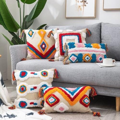 Moroccan Style Cushion Cover 45x45cm/30x50cm Tassels Pillow Case Boho Style Ethnic Colorful Pillow Cover Home Decoration