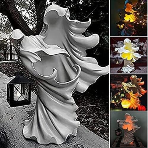 Messenger of Hell Carries Lantern The Ghost Seeks Light and The Realistic Resin Ghost Sculpture for The Halloween Garden Decor