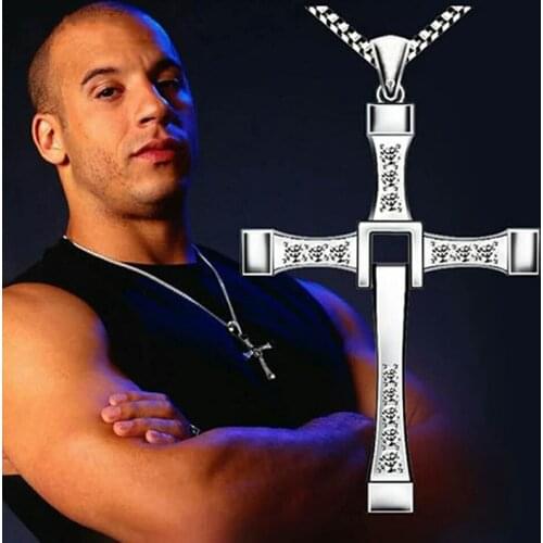 Bahamut Fast & Furious 8 Mens Stainless Steel Cross Necklace Pendants Like Toledo Rope Chain Fashion Jewelry for Boys