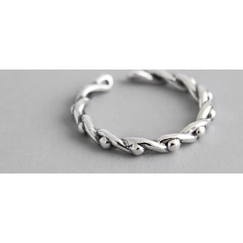 Authentic S925 Sterling Silver FINE Jewelry Beads Wave &Twisted Roped Weave Thin Rings adjust TLJ619