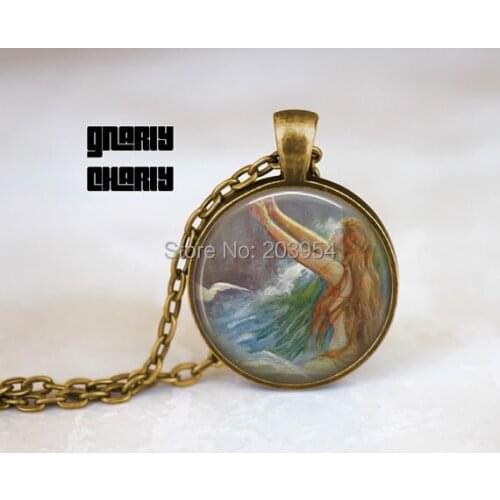 Steampunk Handmade Movie Beautiful Mermaid Necklace 1pcs/lot Bronze Or Steel Glass Pendant Jewelry Gift Men Women Chain