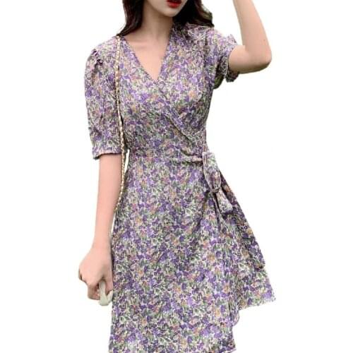 4XL Harajuku Women Dress V Neck Floral Printed Polyester A-line Mini Streetwear Sundresses Women Summer Dress Vestidos