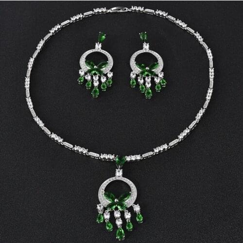 DOKOL Luxury Fashion Dangle Earrings Pendants for Brides AAA+ Cubic Zirconia Jewelry Sets Silver Color bijoux DKS0025
