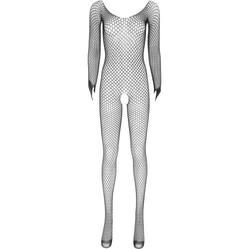 Sexy Costumes Women Slim Breathable See-Through Mesh Bodystocking Round Neck Long Sleeve Crotchless Bodysuit Stretchy Nightwear