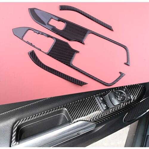 4pcs Carbon Fiber Car Inner Window Switch Panel Cover Trim Frame Decoration Fit for Ford Mustang 2015 2016 2017 2018 2019 2020