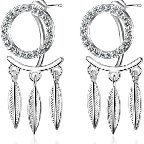 925 Sterling Silver Micro Zirconia Dream Catcher Tassel Earring Fine Jewelry For Women S-E716