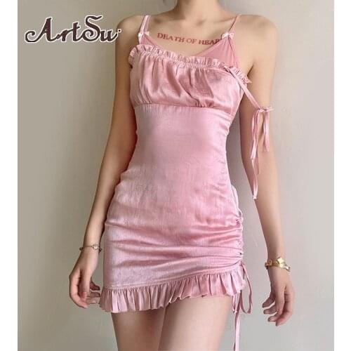 Artsu Fashion Sexy Elegant Cute Sweet Strap Dress Women Summer Party Street Office Lady Female Mini Bodycon Dresses ASDR83051