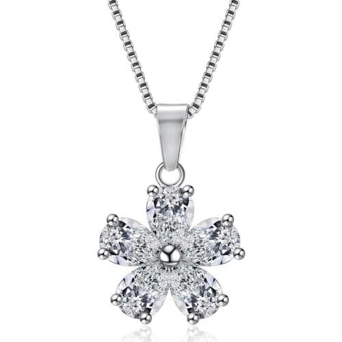 Flower fashion zircon diamonds gemstones pendant necklaces for women white gold silver color choker chain jewelry gift accessory