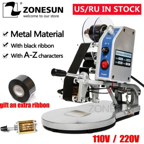 ZONESUN Manual Date Code Printers Label printer Hot Foil Stamp Coder Expiry Date Free Ribbon Paper