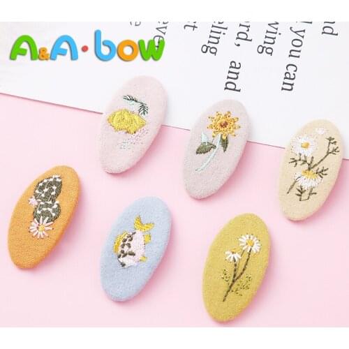 1pcs Cute Hairpins Cloth Snap Hair Clip for Girls Floral Embroidery Hair Pins BB Clip Candy Color Kids Barrettes Hair Accessorie