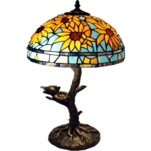12" Tiffany Handmade Colorful Glass Sunflower Table Lamp for Foyer Bed Room Bar Apartment Lighting Fixture H 51cm 1017