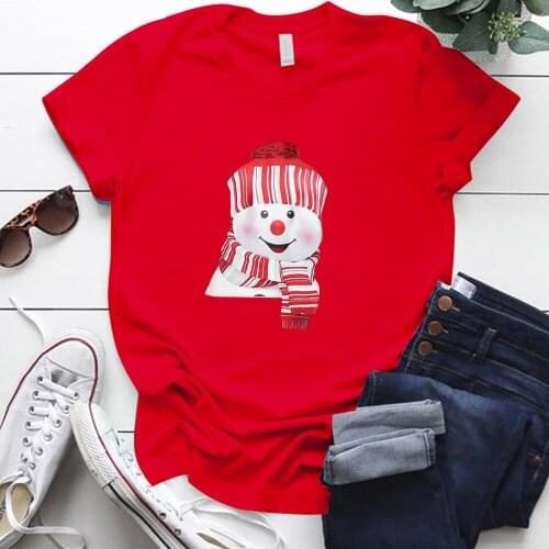 2020 Funny Cute Snowman Printing Graphic T Shirts Tops Plus Size Loose Neck Oversized T Shirt Harajuku Christmas Gift for Girls