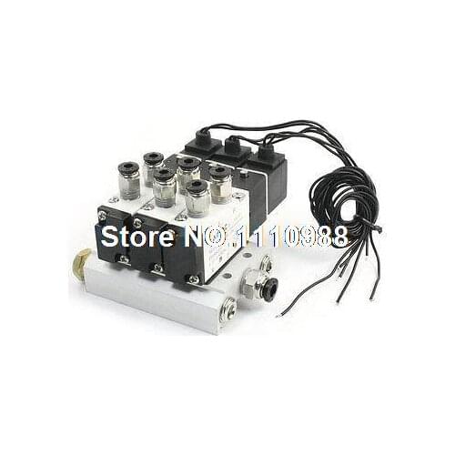 4V110-06 AC110V 5Way Triple Solenoid Valve Mufflers Base Quick Fittings Set