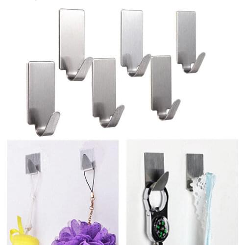 6Pcs Stainless Steel Adhesive Clothes Hanger Hook Wall Door Hook Bathroom Towel Holder